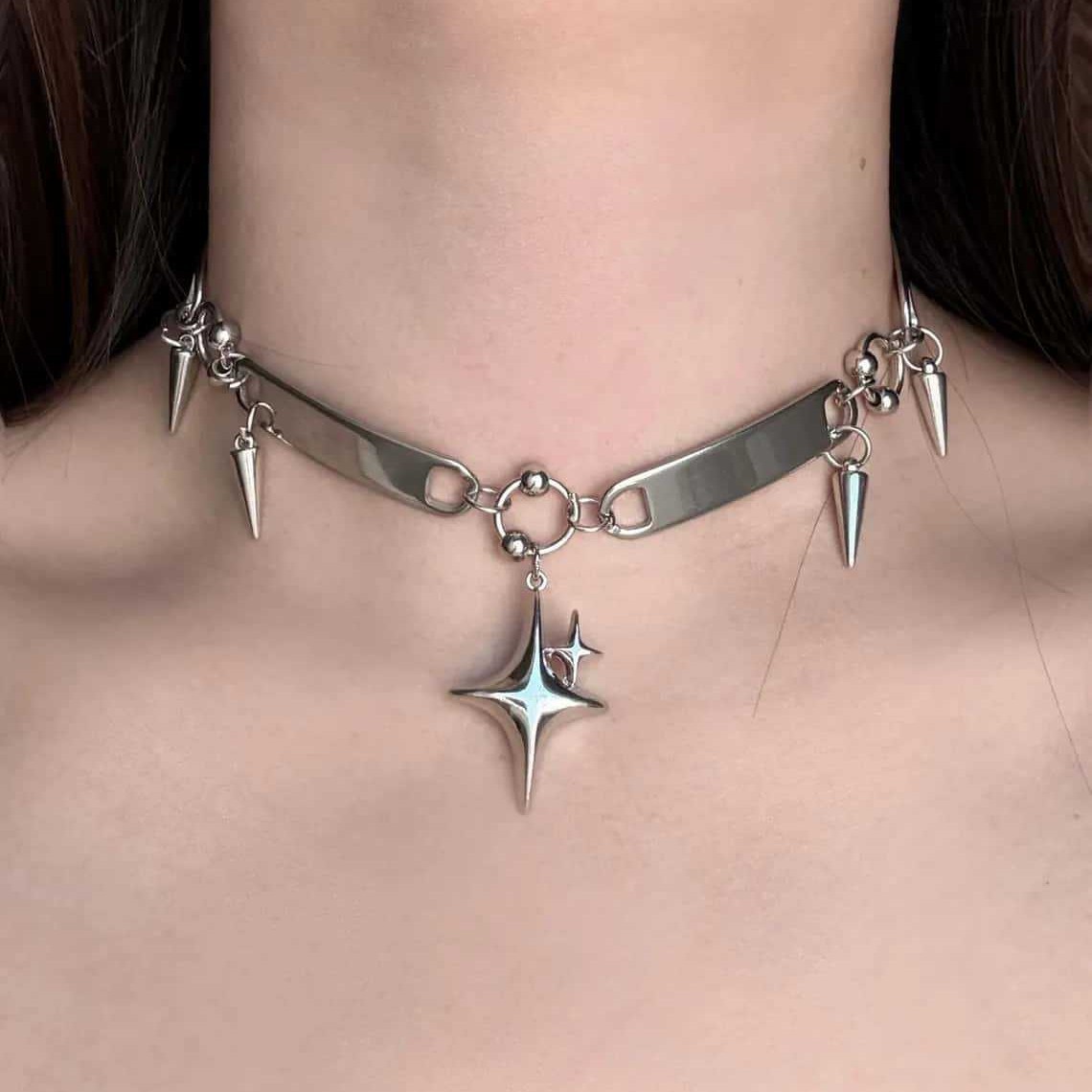 Jewelry Making Necklaces - Collana girocollo punk con stelle rivettate,
